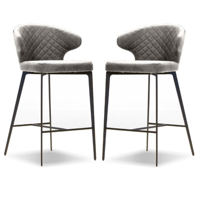 Home Square Counter Stool Fawn Fabric in Iron Painted Legs - Set of 2