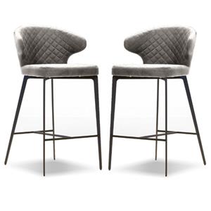 Home Square Counter Stool Fawn Fabric in Iron Painted Legs - Set of 2