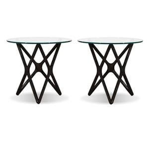 Home Square 20&quot Glass End Table with Black Crown Cut Beech in Clear - Set of 2