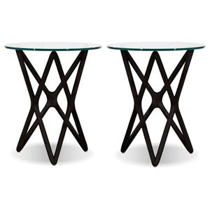 Home Square 22&quot Tall Glass End Table with Black Crown in Clear - Set of 2