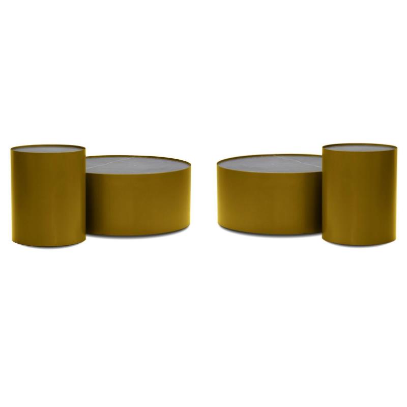 Home Square Modern Marble Top End Table with Brass Base in Black - Set of 2