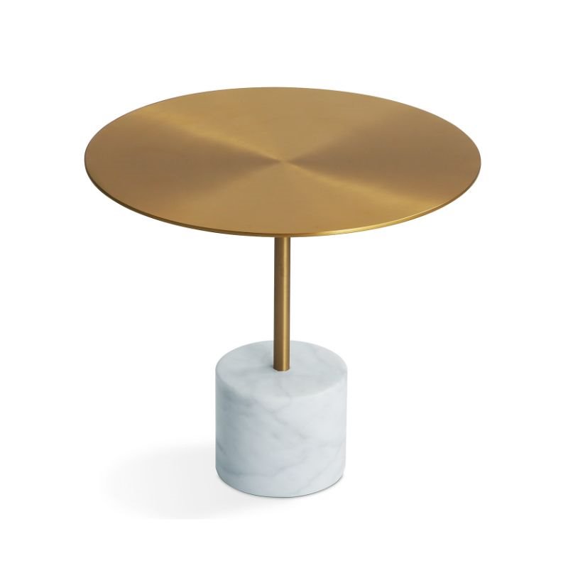 Home Square Modern Low End Table with Brass Top and White Marble Base - Set of 2