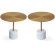 Home Square Modern Low End Table with Brass Top and White Marble Base - Set of 2