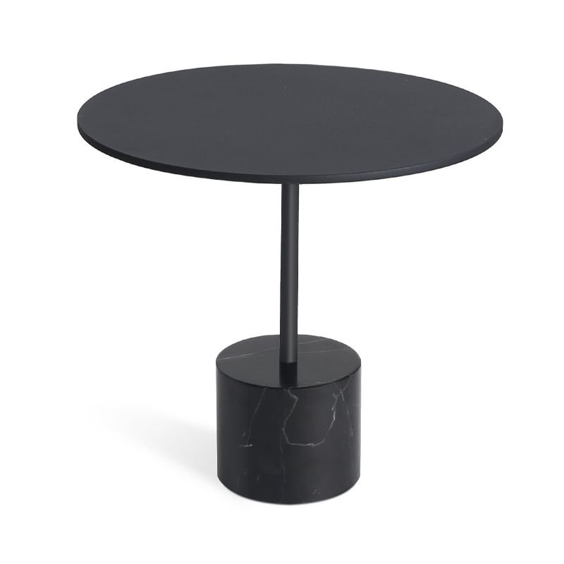 Home Square Modern Low End Table with Steel Top and Black Marble Base - Set of 2