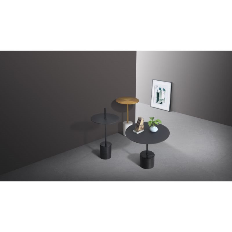 Home Square Modern Low End Table with Steel Top and Black Marble Base - Set of 2