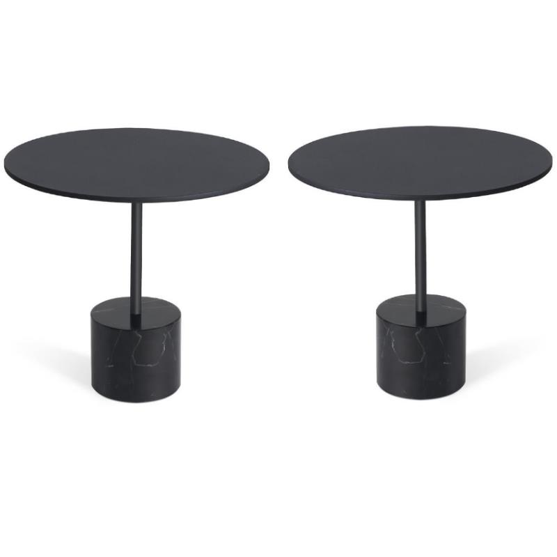 Home Square Modern Low End Table with Steel Top and Black Marble Base - Set of 2