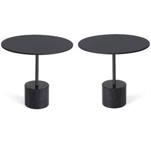 Home Square Modern Low End Table with Steel Top and Black Marble Base - Set of 2