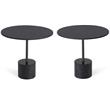 Home Square Modern Low End Table with Steel Top and Black Marble Base - Set of 2
