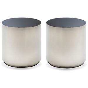 Home Square Modern Stainless Steel End Table in Polished Black Finish - Set of 2