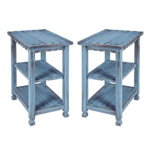 home square country cottage 2-shelf end table in blue antique finish - set of 2