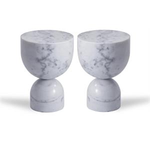 Home Square 17&quot Modern Tall End Table in Genuine White Marble - Set of 2