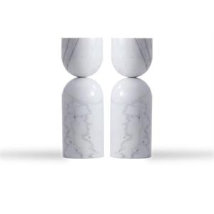 Home Square 23&quot Modern Tall End Table in Genuine White Marble - Set of 2