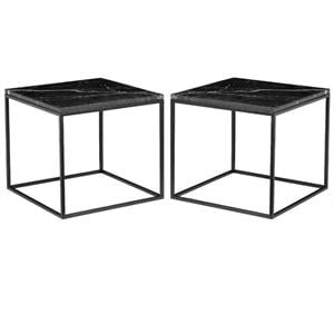 Home Square 19&quot Modern Marble Square End Table in Black - Set of 2