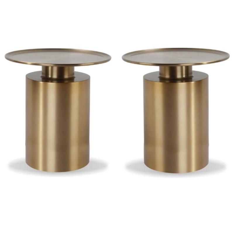 Home Square Modern Aluminum End Table in Antique Brass Finish - Set of 2