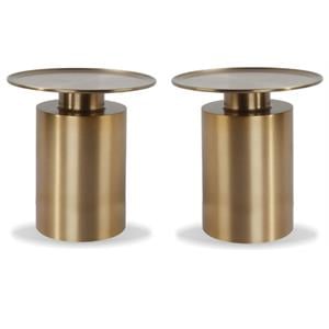 Home Square Modern Aluminum End Table in Antique Brass Finish - Set of 2