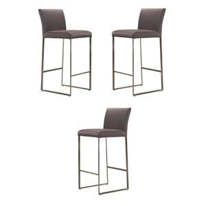 Home Square Faux Leather 29&quot Bar Stool in Gray Finish - Set of 3