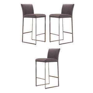 Home Square Faux Leather 26&quot Counter Stool in Gray - Set of 3