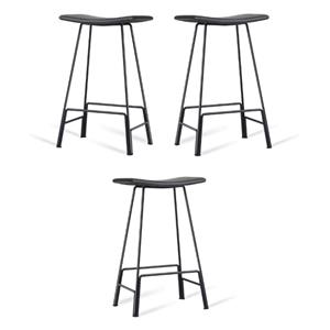 Home Square 29.5&quot Metal Bar Stool with Powder Coated Steel in Black - Set of 3