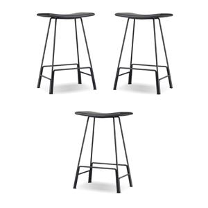 Home Square 26.5&quot Leather Counter Stool with Powder Coated in Black - Set of 3