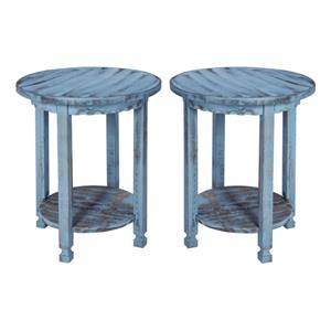home square country cottage round end table in blue antique finish - set of 2