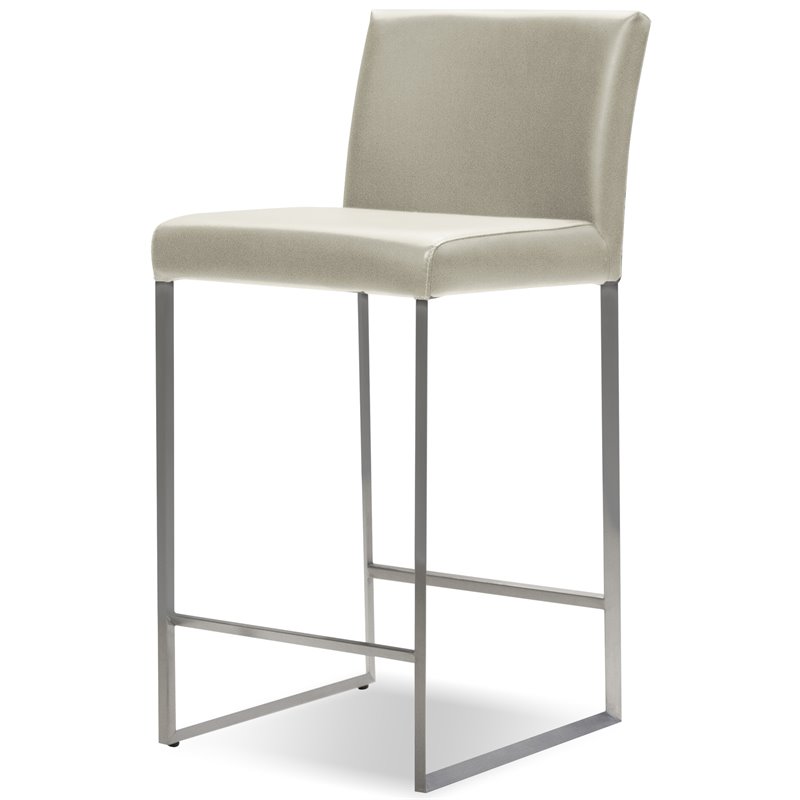 Home Square Modern Leather and Stainless Steel Counter Stool in Brown - Set of 3