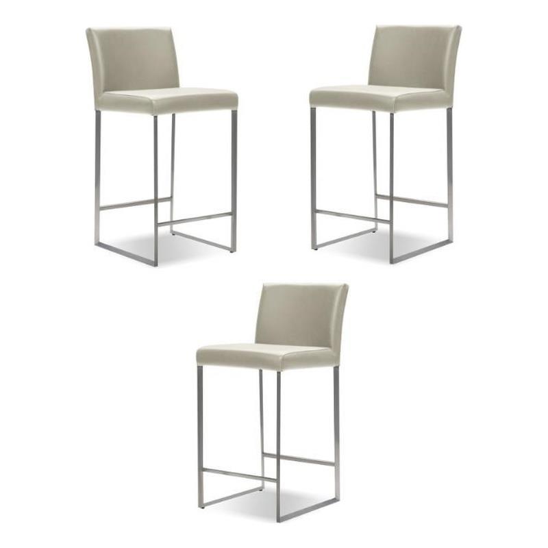 Home Square Modern Leather and Stainless Steel Counter Stool in Brown - Set of 3