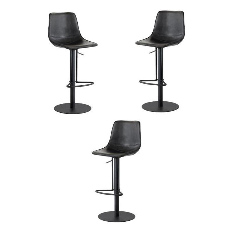 Home Square Bar Stool Retro Leatherette in Black Frame - Set of 3