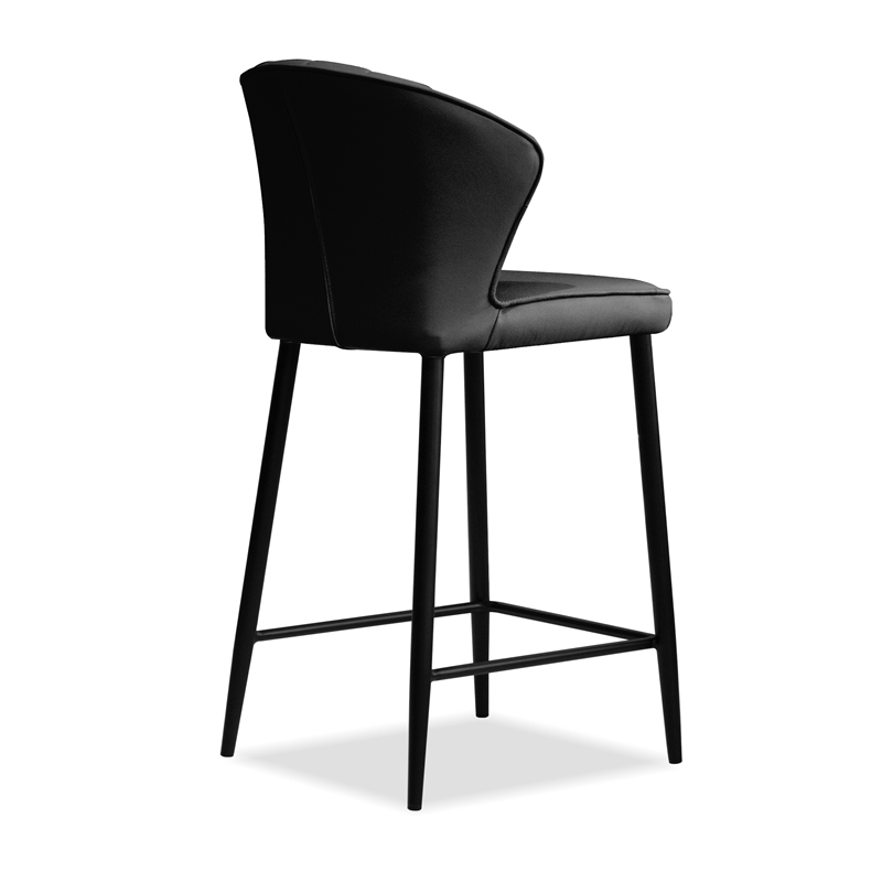 Home Square Leather Counter Stool in Black Finish - Set of 3