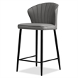 Home Square Counter Stool Smoke Leather in Black Legs - Set of 3