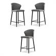 Home Square Counter Stool Smoke Leather in Black Legs - Set of 3