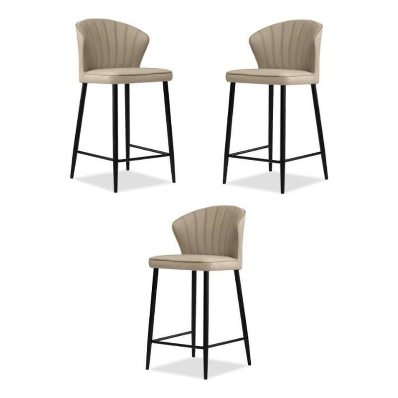 Home Square Counter Stool Wheat Leather in Black Legs - Set of 3