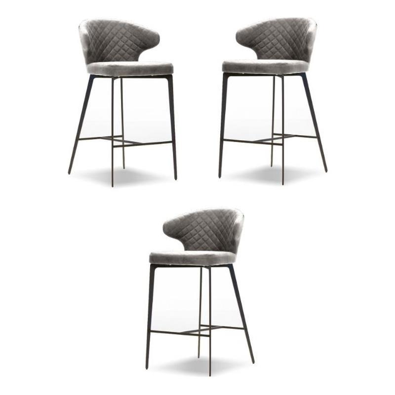 Home Square Counter Stool Fawn Fabric in Iron Painted Legs - Set of 3