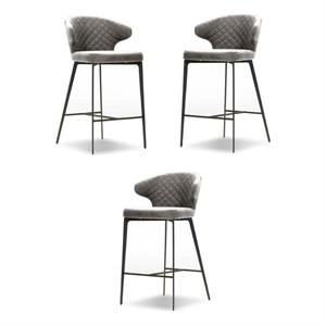 Home Square Counter Stool Fawn Fabric in Iron Painted Legs - Set of 3