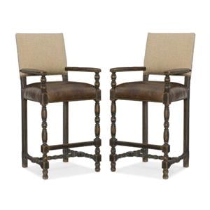Home Square 31&quot Fabric & Leather Barstool in Anthracite Black - Set of 2