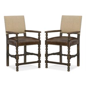 Home Square 25&quot Fabric and Leather Counter Stool in Anthracite Black - Set of 2