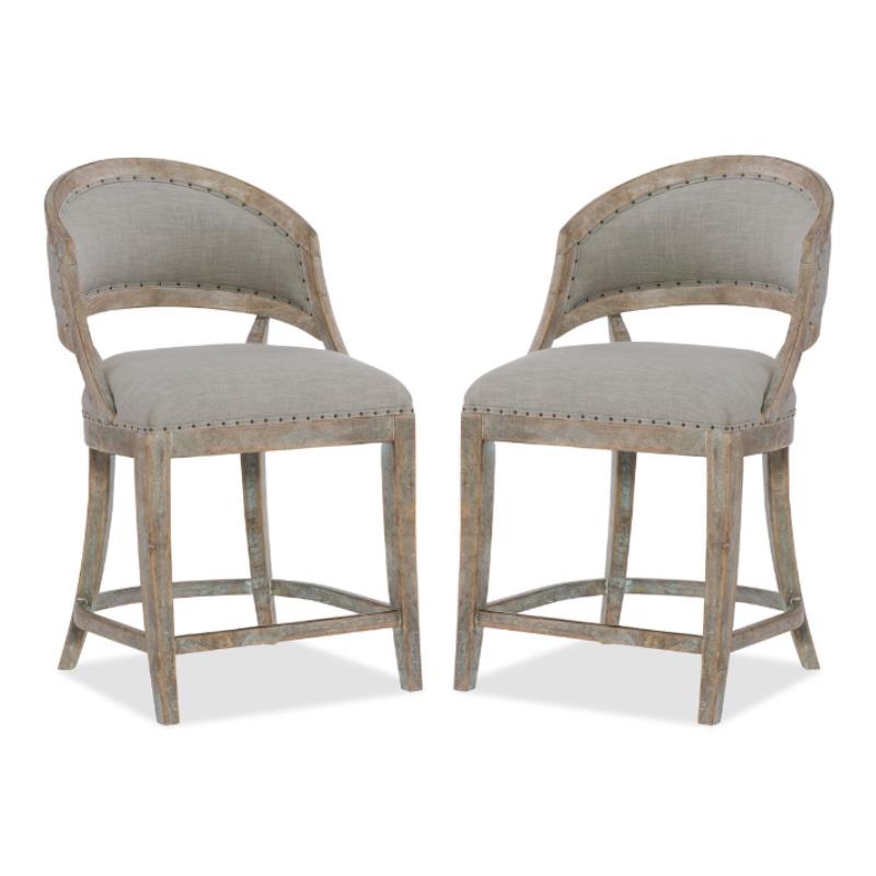 Home Square Fabric Barrel Back Counter Stool in Soft Gray - Set of 2