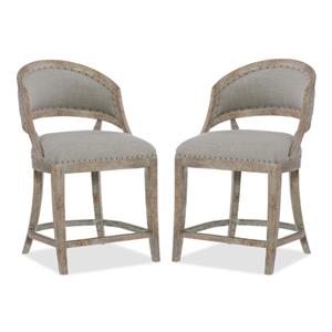Home Square Fabric Barrel Back Counter Stool in Soft Gray - Set of 2