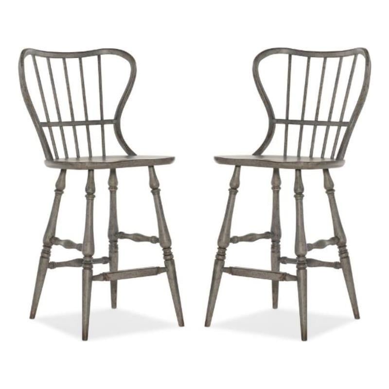 Home Square Dining Room Spindle Back Bar Stool in Speckled Gray - Set of 2