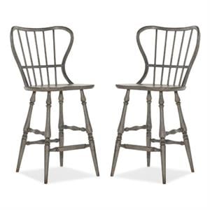 Home Square Dining Room Spindle Back Bar Stool in Speckled Gray - Set of 2