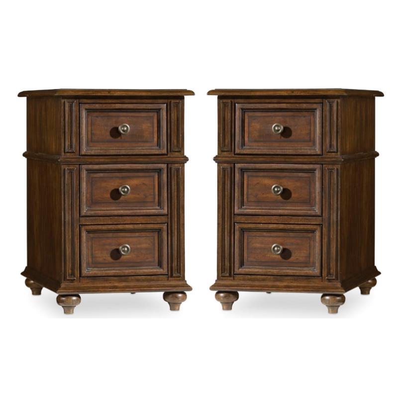 Home Square Three Drawers Wood End Table in Mahogany - Set of 2