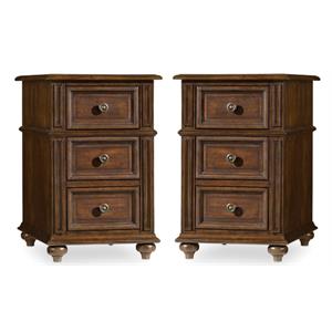 Home Square Three Drawers Wood End Table in Mahogany - Set of 2