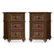 Home Square Three Drawers Wood End Table in Mahogany - Set of 2