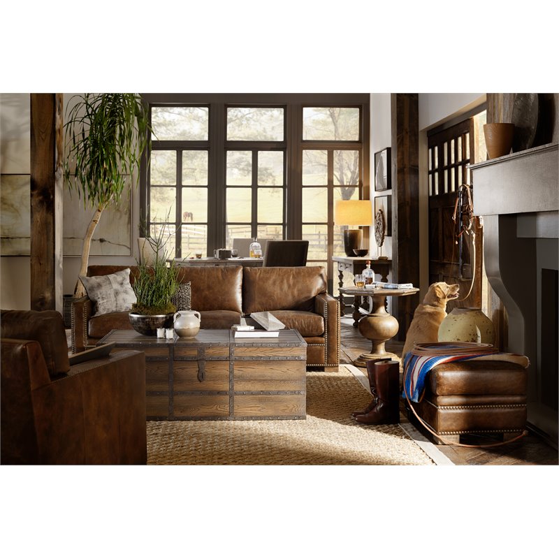 Home Square End Table with Pedestal Base in Timeworn Saddle Brown - Set of 2