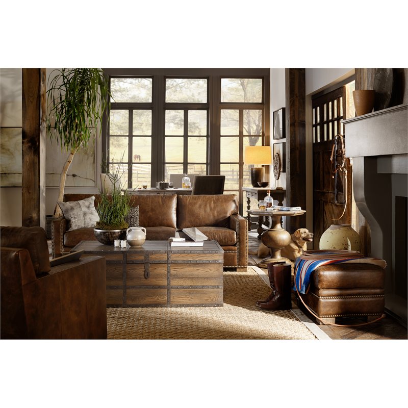 Home Square End Table with Pedestal Base in Timeworn Saddle Brown - Set of 2