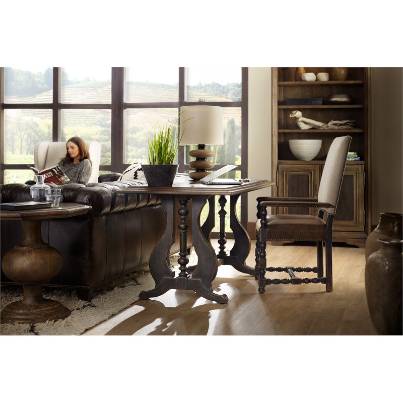 Home Square End Table with Pedestal Base in Timeworn Saddle Brown - Set of 2