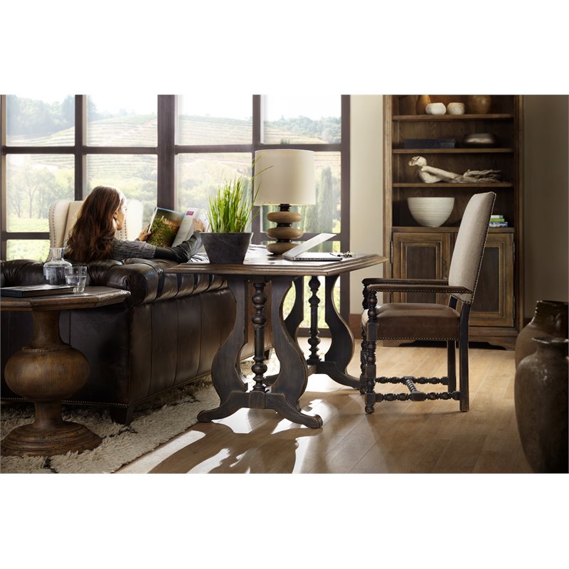 Home Square End Table with Pedestal Base in Timeworn Saddle Brown - Set of 2