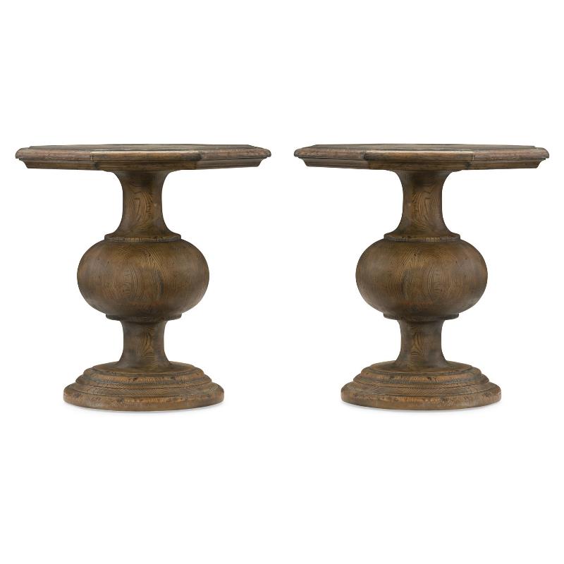 Home Square End Table with Pedestal Base in Timeworn Saddle Brown - Set of 2