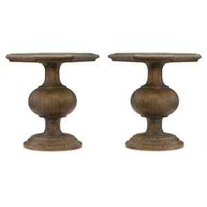 Home Square End Table with Pedestal Base in Timeworn Saddle Brown - Set of 2