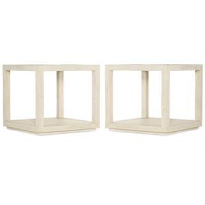 Home Square Square Metal End Table in Lacquered Burlap - Set of 2