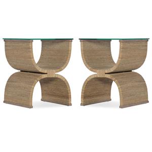 Home Square Rectangle Tempered Glass Top End Table in Woven - Set of 2